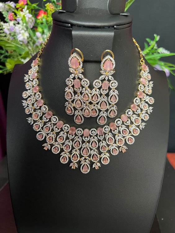 Partywear AD Stone Necklace With Earrings