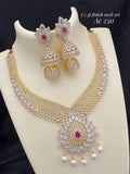 American Diamond Gold Cz Stone Pearl Choker Jhumka Set
