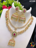American Diamond Gold Cz Stone Pearl Choker Jhumka Set